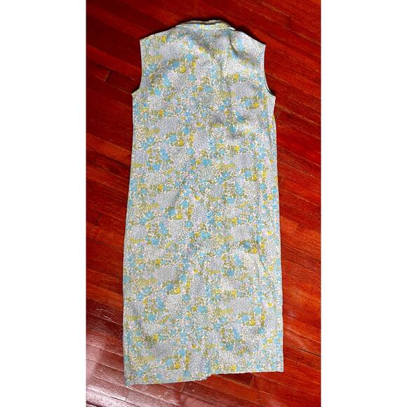 Vintage 60’s Blue White and Green Sleeveless Ditsy Floral Day Dress Sheath Small - Picture 3 of 6